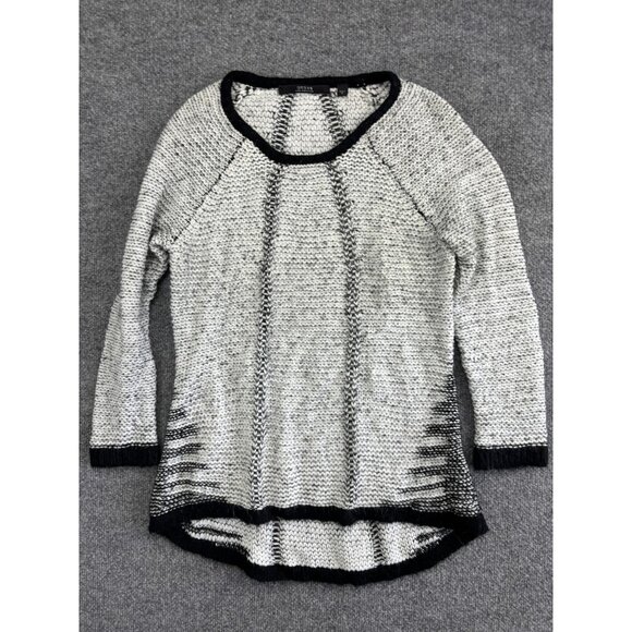 Guess Sweater Womens Medium Gray Black Knit Pullover Long Sleeve High Low Hem - Picture 1 of 7